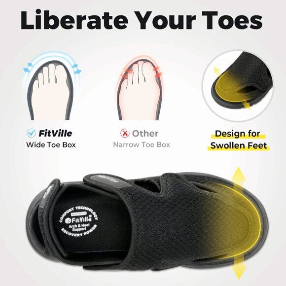 FitVille Mens "EasyTop V5" Recovery Sandal Shoes- Casual Walking- Size: 10W - Picture 13 of 17